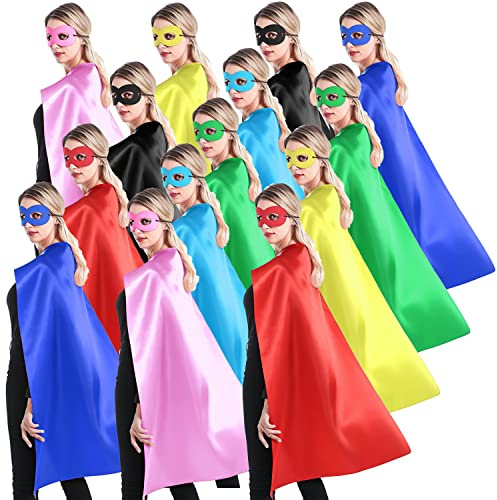 Superhelden-Umhänge und Masken für Erwachsene, für Teenager, Männer und Frauen, 14 Sets, Großpackung – Dress Up Superhelden-Party-Umhänge für Spirit Day Teambuilding, Verschiedene Farben, 14 Sets Pack