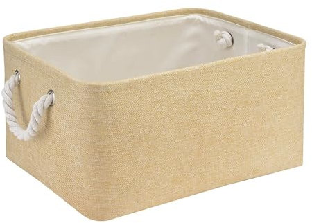 Mangata Zusammenklappbare, verdickte Aufbewahrungsbox aus Leinen mit Seilgriffen (Waschbar, Small, Beige)