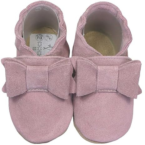 HOBEA-Germany Krabbelschuhe für Jungs und Mädchen in verschiedenen Designs 16/17 (0-6 Mon), Schleife Altrosa Wildleder