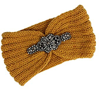 irisaa Damen Stirnband mit Strass gestrickt Kopfband Haarband Ohrenwärmer, stirnband farbe:Gelb