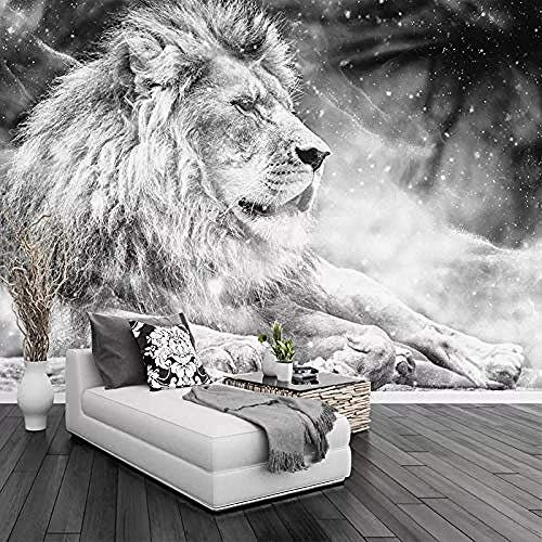 Papier Peint 3D Papier Peint Animal Lion Noir Et Blanc Géant Affiche Design Moderne Papier Peint Décorer Le Fond De Télévision Pour Le Salon Chambr Papier Peint 3D Faux Cuir Vinyle Mural-200cm×140cm