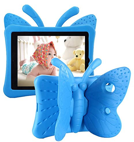 Tading Funda Infantil iPad 10.2 2019/ iPad Pro 10.5/ iPad Air 3 10.5, Carcasa Niño Antigolpes con Asa Convertible Soporte para iPad 10.2 7.ª, iPad Pro 10.5, iPad Air 10.5 3.ª – Mariposa, Azul