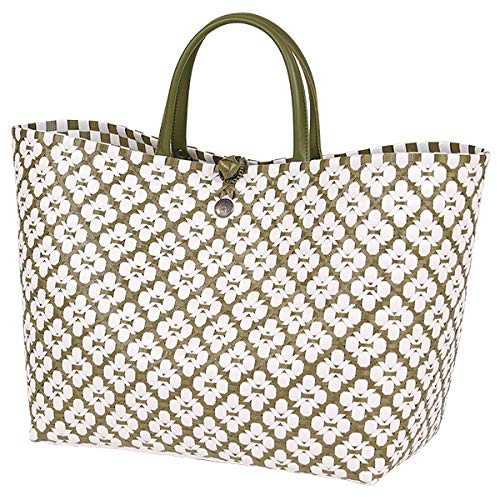 Handed By - Shopper, Einkauftstasche, Tasche - Motif Bag Shopper - oliv/weiß - Größe L - 32 x 38 x 22 cm