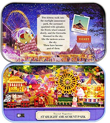 Dynamicoz DIY Dollhouse Kit, Miniature 3D Theater Retro Tin Box, 3 Theme Theatre Models?Creative DIY Craft Building Set?Christmas And Birthday Idea Gift Box Theatre