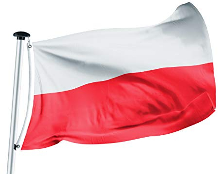 FLAGLY bandiera Polonia 100 x 150 cm -160g/m² peso del tessuto - tessuto per bandiera navale fatto a mano, robusto e resistente alle intemperie con occhielli (100 x 150 cm, Polonia)