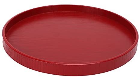 Duokon Holzteller, Rote Runde Platte Geschirr Obst Besteck Tablett Lebensmittelqualität Geeignet für Küche Home Restaurant Kaffee Tee Set(24cm)