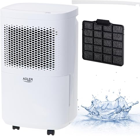 Adler AD 7917 Deshumidificador Eléctrico Portátil, 10L / 24 Horas, Compresor, Silencioso, Compacto, Depósito 2,2 L, Combate Humedad y Moho, Purificador de Aire, Función Descongelación, Estancias 60m3