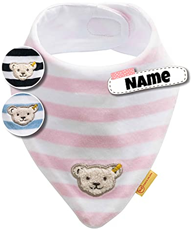 Steiff Baby Halstuch | Nickistoff | Steiff personalisiert Dreieckstuch | Halstuch mit Namen | Fleece | 0-2 Jahre | Klettverschluss | kuschelig warm | Halstuch Baby (Rosa Nicki)