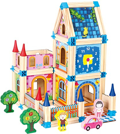 Bino & Mertens Holzbausatz, Burg, Spielzeug für Kinder (Holzspielzeug ab 3 Jahr, Maße: 30 x 22 x 6 cm), Mehrfarbig