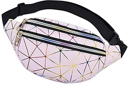 KOMUNJ Bauchtasche Holografische Gürteltasche für Festivals, Rave, Bauchtaschen für Damen, Reisen, Party, Sport, Laufen, holografische Bauchtasche mit PU-Leder (Gürteltasche, holografisches Rosa)
