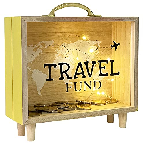 HautStore Hucha con Forma de Caja, Marco de Madera Moneda de Cristal Transparente Holiday Fund Hogar Oficina Tienda Muebles Decoración Interiores Accesorios Regalar 21.5 x 18.5 x 7 cm