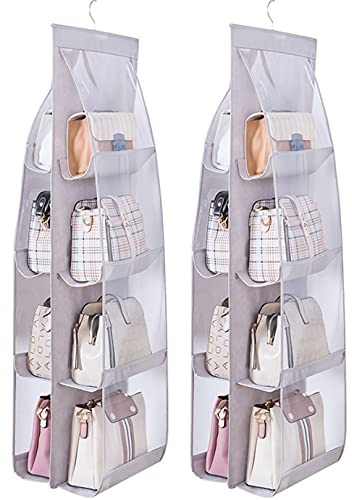 MURRI&MURRDI Closet Hanging Handbag Organizer 2 Packs, 8 pockets Purse Hanger. Purse Holder Bag for Wardrobe Door Wall, Space Saving