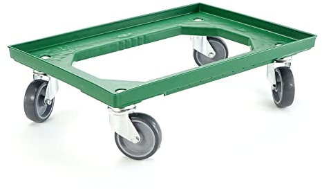 Karton EU Transportroller für Boxen 60 x 40 cm, 300 kg Tragfähigkeit, 4 Lenkrollen, Grün, Rollwagen