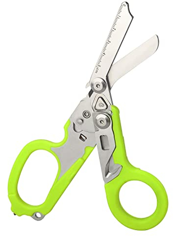 QLINDGK Raptor 6-in-1 Notfall-Schere, Edelstahl, 6-in-1 Multifunktionswerkzeuge, faltbare Schere mit Gurtschneider und Glasbrecher, Scherenwerkzeug mit kompatibler Scheide