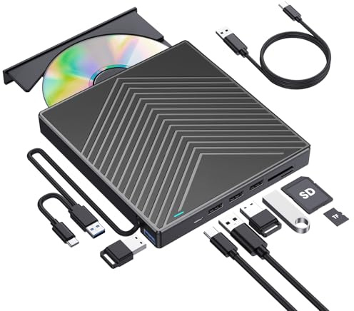 ROOFULL External CD DVD Drive with 4 USB Ports & 2 SD/TF Card Slot (8 in 1)