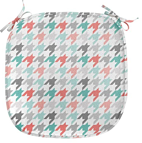 ABAKUHAUS Abstrakt Polster für Esszimmerstühle, Hahnentritt-Motive, Dekoratives wasserfestes Kissen mit Riemen für Küchensitze, 40 cm x 40 cm, Dark Coral Mint Green