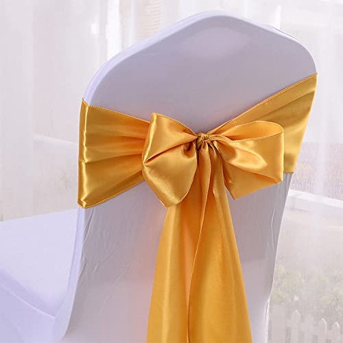VVW&LIU Mariage Satin Chaise Écharpes Fête Chaises Bandes Or Rose Chaise Noeud Couverture Décoration Chaises Arc pour Chaise Décoration Banquet,Gold