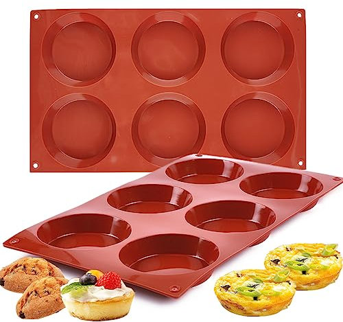 JOERSH 2pcs Silicone Muffin Top Pans for Baking, 6-Cavity Non-Stick Whoopie Pie Pan for Egg Bites, Mini Tarts, Corn Bread, English Muffins Sandwiches