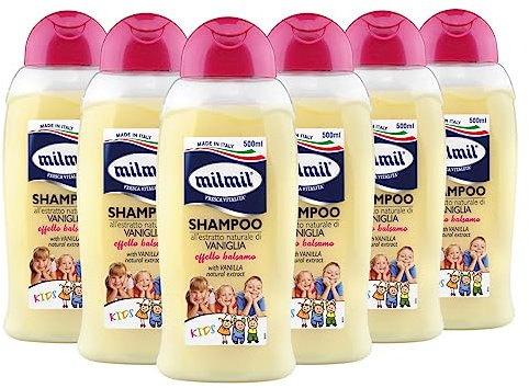 Milmil Shampoo Kids Effetto Balsamo, Fragranza Estratto Naturale di Vaniglia - 6 x 500 ML