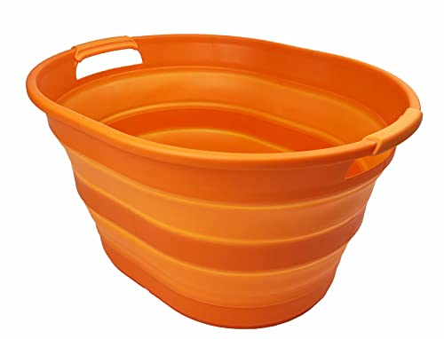SAMMART 23L zusammenklappbarer Wäschekorb aus Kunststoff – ovale Wanne/Korb – faltbarer Aufbewahrungsbehälter/Organizer – tragbare Waschwanne – platzsparender Wäschekorb (Orange)