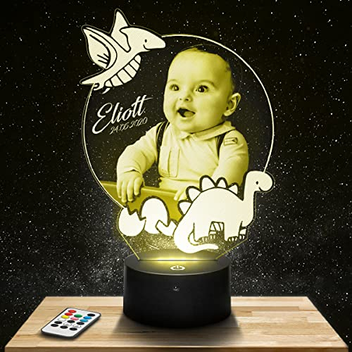 Lampephoto.fr Personalisierte Nachtlicht LED Dino für baby mit foto. Geschenk baby Nachtlicht 7/16 farben touch dimmbar. Babyzimmer Deko. Geburtsgeschenk. Taufgeschenk Geschenke baby nachtlampe.