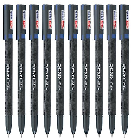 FLAIR Carbonix blauer Kugelschreiber | mittlere Spitze mit flüssiger Tinte | leichter Kugelschreiber | bequemer Griff | extra glattes Schreiberlebnis | ideal für Schule, Collage, Büro | Blau, 20 Stück