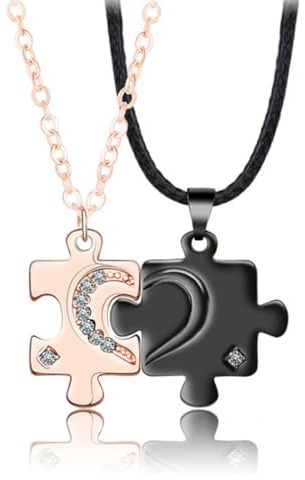 Paar Halskette Set für Ihn Sie, 2 Passende Liebe Halsketten, Valentinstag, Jahrestag und Weihnachten Geschenk,Schmuck Edelstahl Paar Halskette mit Puzzle Anhänger, Puzzle Herz, 5A Zirkonia