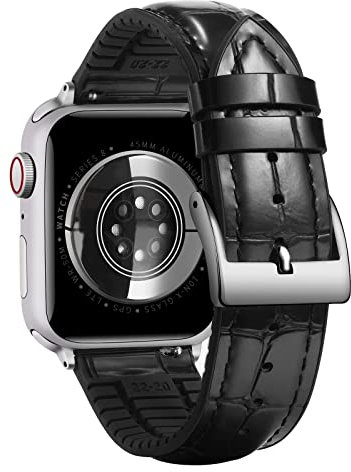 BINLUN Compatible with Apple Watch Strap 38mm 40mm 41mm 42mm Alligator PatternLeather Silicone Hybrid Replacement Band Compatible with iWatch SE Series 11/10/9/8/7/6/5/4/3/2/1,Black