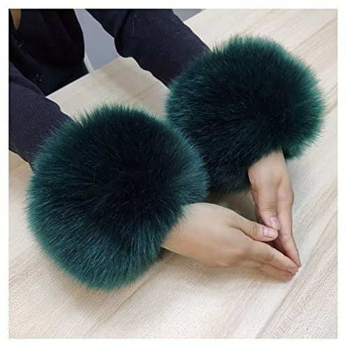 SHTGOI Damen Pelzmanschetten Fell Handgelenk Wärmer Kunstpelz Manschetten Armstulpen Winter Handwärmer Ärmel Plüsch Pulswärmer Fellstulpen Faux Pelz Armstulpen Handschuhe Grün