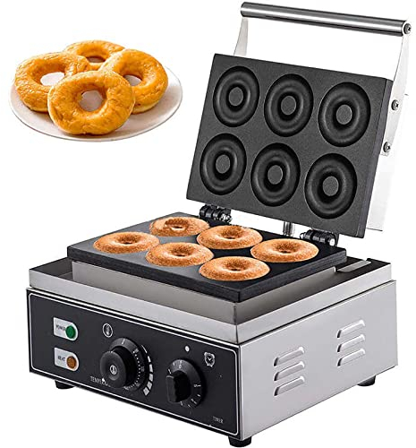 TEHONGMAI 6 Holes Electric Donut Maker, Non-stick Commercial Donut Machine, 1550W Electric Doughnut Machine, Double-Sided Heating Commercial Donut Maker for Home Commercial Use
