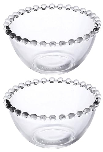 Luxshiny 2pcs Salad Bowl Glass Breakfast Bowl with Beaded Edge for Snacks, Desserts, Fruits, Salads, Ice Cream, and Yogurt in Home Kitchen Dessert Containers Trifle Breakfast Side Dish