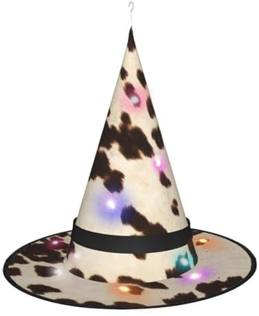 Hexenhut zum Aufhängen, brauner Rindsleder, Halloween-Hexenhut, LED-beleuchteter Hexenhut mit 3 Beleuchtungsmodi, Innen- und Außenbereich, Garten, Terrasse, Party-Dekoration.