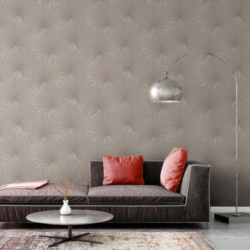 BRICOFLOR Elegante Wohnzimmer Tapete Idee Palmenblätter Vliestapete in Beige Creme Moderne Tapete mit Blätter Muster