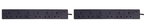 PRO ELEC PL09199 Pro Elec 6 Gang Extension Lead with 2m Cable - Black (Pack of 2)