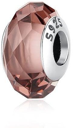 Nbsameng Breloque en verre de Murano, breloque en argent 925 pour bracelets et colliers Pandora, cadeaux pour femmes et filles, Coupe diamant (marron)