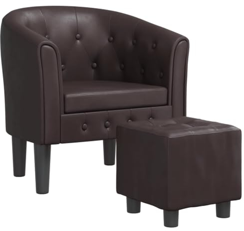 vidaXL Clubsessel, Sessel mit gepolstertem Sitz Armlehnen, Cocktailsessel mit Fußhocker, Loungesessel Relaxsessel Polstersessel, Braun Kunstleder
