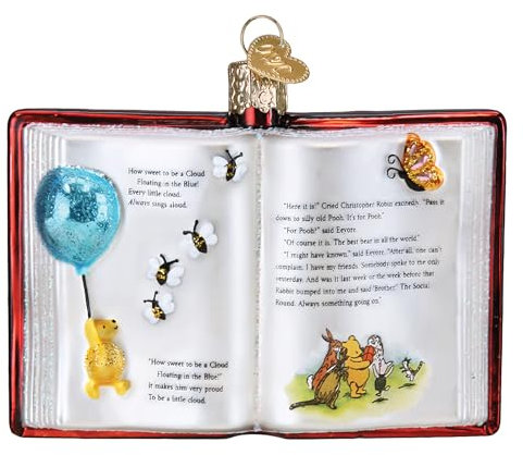 Old World Christmas Winnie Puuh Buch, Glasgeblasenes Ornament für Weihnachtsbaum, handgefertigte Urlaubsdekoration, Winnie Puuh Kollektion