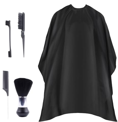 DBALL Cape Coiffeur 165 * 145cm Unisexe Salon Imperméable Nylon Peignoir Coiffure Professionnelle avec Brosse pour Cou et Peigne pour Salon de Coiffure ou Maison(Noir)