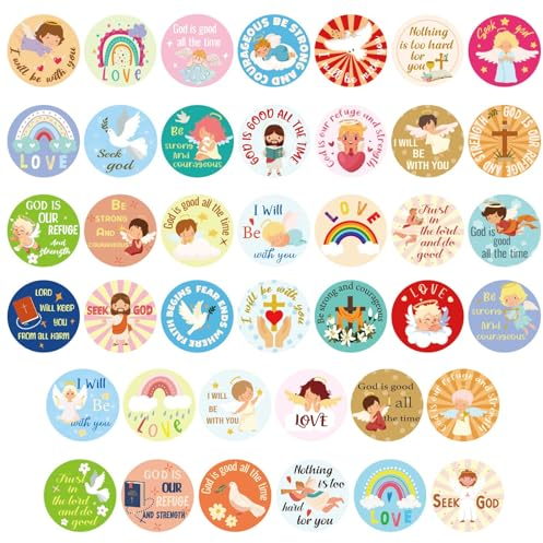 600 Stück Christliche Aufkleber für Kinder, 2,5cm Runde Jesus Inspirierende Religiöse Katholische Bibel Sticker für Kunst Handwerk Osterdekoration (Engelstil)