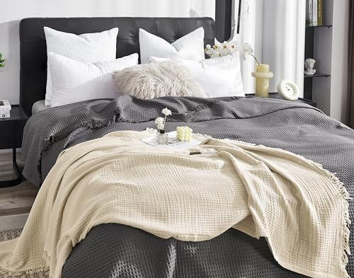 KyraHome Decke aus 100 % Bio-Baumwolle, Kingsize, 228,6 x 264,2 cm, Musselin-Baumwolle, Überwurfdecke für Erwachsene Vorgewaschene handgefärbte, atmungsaktive, weiche Gaze-Decke, für alle Jahreszeiten