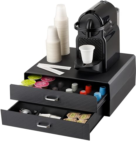 Baroni Home Cajón Porta Cápsulas de Café, Organizador Universal para 30 Cápsulas Nespresso y Dolce Gusto, para Accesorios y Té, Compacto en Plástico Resistente, 2 Cajones, 34x13x34 cm, Negro