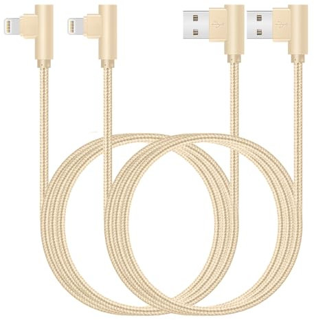 Lot de 2 câbles de charge pour iPhone de 3 m, certifiés Apple MFi, câble Lightning USB à angle droit, chargeur en nylon tressé pour iPhone 14, 13, 12, 11 Pro Max, Mini XS, XR, 8, 7, 6 Plus, iPad (3 m)