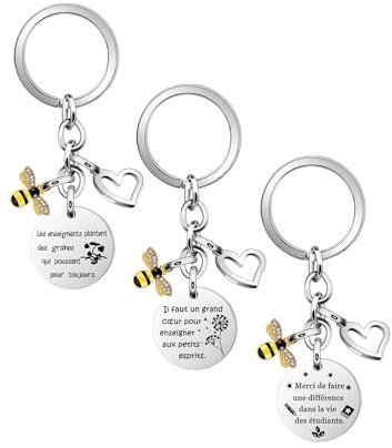 Angelra Porte-clés Merci Maîtresse Professeure Enseignants pour Femmes Cadeau de Journée des Enseignants Porte-clés pour Atsem Remise des Diplômes Fin D'année (Merci)