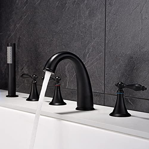 Robinet mitigeur de Baignoire et de Douche à Montage sur Pont à 5 Trous, Robinet mitigeur de Baignoire et de Douche, Noir