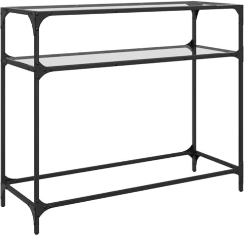 vidaXL Konsolentisch mit Glasplatte, Flurtisch mit Edelstahlgestell, Konsole Beistelltisch für Wohnzimmer, Wandtisch, Transparent Stahl