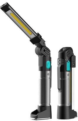 KOOLITE Rechargeable Work Light, 2200mAh 450LM COB LED Inspection Torch, 5 Modes & 180° Rotating Magnetic Base, Portable Floodlight for Car Repair Camping Emergency (Foldable, Hook, Clip Included)
