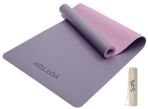 YOTTOY Yogamatte, rutschfeste Hot-Yogamatte mit reißfestem Design und freundlicher Naturkautschuk-Matte mit Gurt und Tasche, Violett