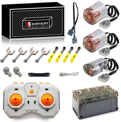 18-Teiliges Technik Power Functions Wiederaufladbar Einstellbare Geschwindigkeit Fernbedienungs, Lithiumbatterie und Hohe Geschwindigkeit XL/Servo Motor Set Kompatibel mit Großen Bausteinmarken