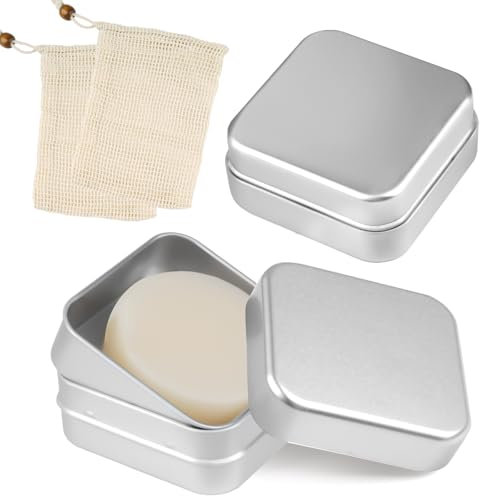 2 jaboneras de viaje resistentes al agua, jabonera fija para champú, jabonera de metal de aluminio con bolsa para jabón, rejilla de goteo de acero inoxidable con tapa, cuadrada