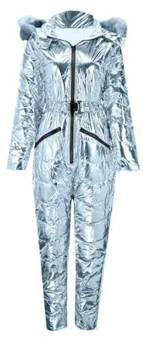 Skianzug Damen Einteiler Schneeoverall Outdoor Schneeanzug Damen Winter Overall Wasserdicht Skioverall Overall Ski Overall Mit Kapuze Silber L